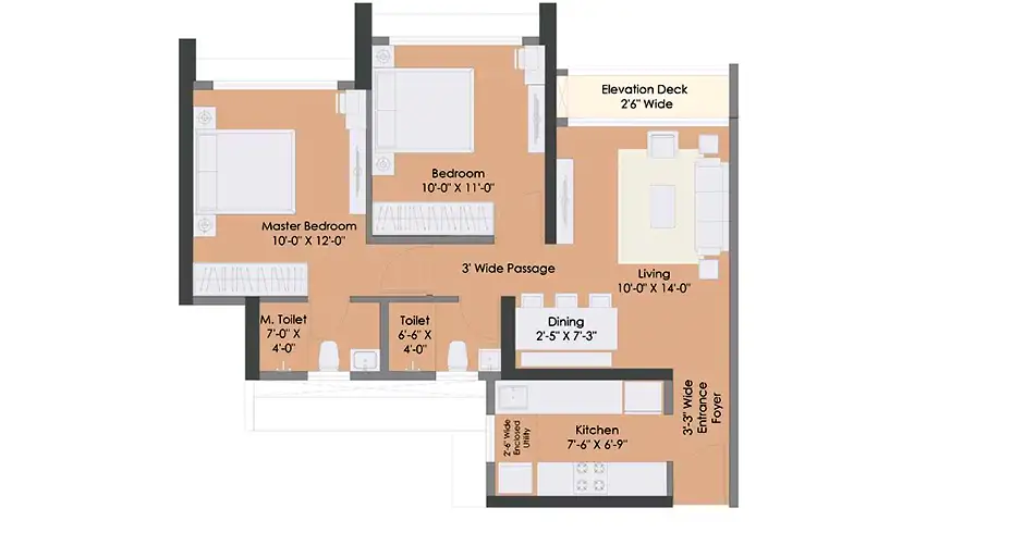 2 BHK Unit Layout Plan